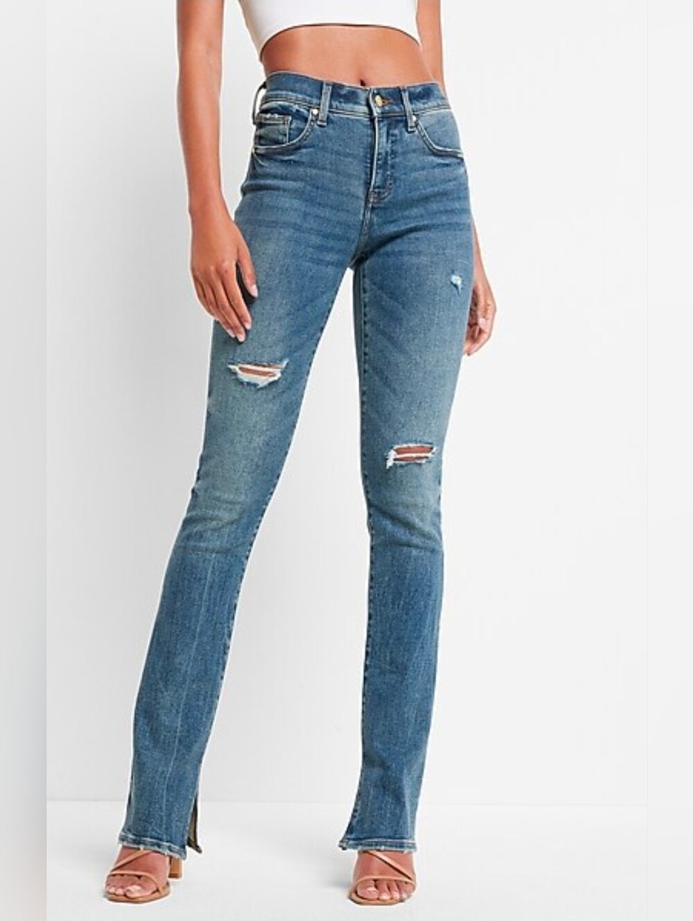 Express Skyscraper Mid Rise Distressed Jeans Size 8 Regular - Picture 2 of 10